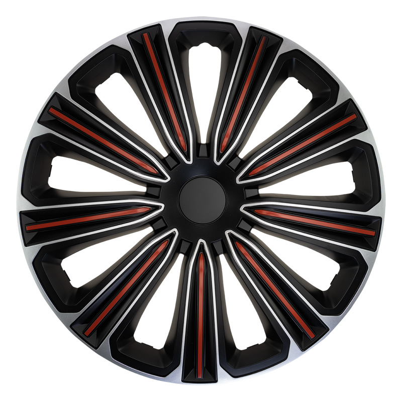 4-Delige J-Tec Wieldoppenset Rosso 14-inch zilver/zwart/rood