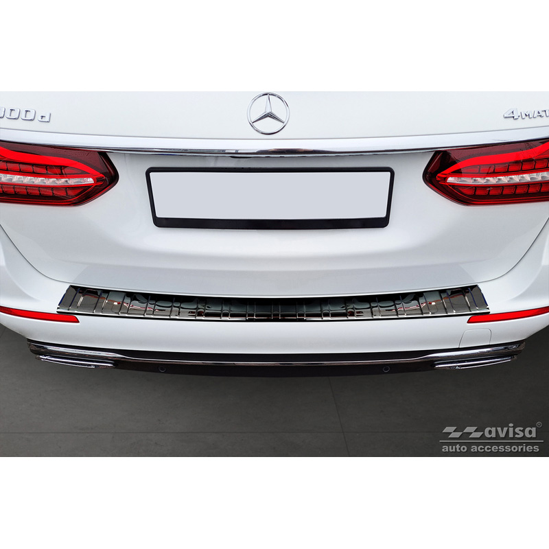 Zwart-Chroom RVS Achterbumperprotector  Mercedes E-Klasse Estate S213 2016- (incl. E53 AMG) 'Ribs'