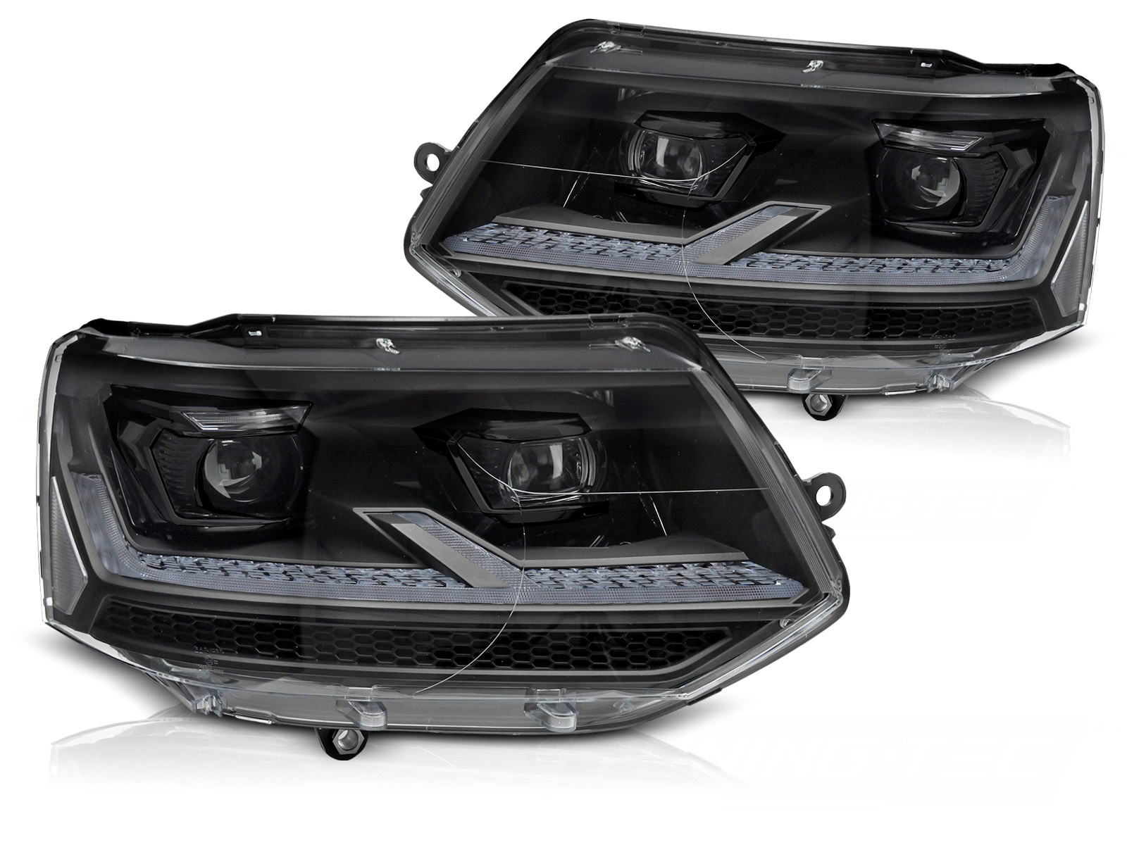Headlights VW T5 09-.. Devil Eyes Dlite LED Piano-black