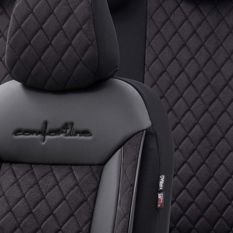 Universele Velours/Stoffen Stoelhoezenset 'Comfortline VIP' Zwart - 11-delig - geschikt voor Side-Airbags