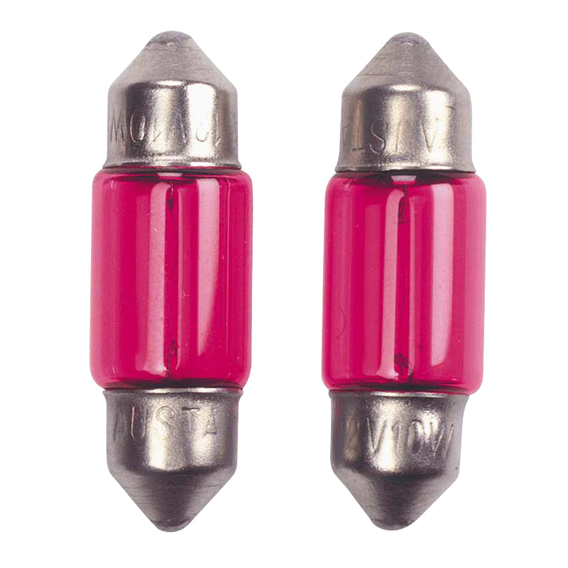 Festoon Lampen 10W/12V 11x39mm Rood (Coated), set à 2 stuks