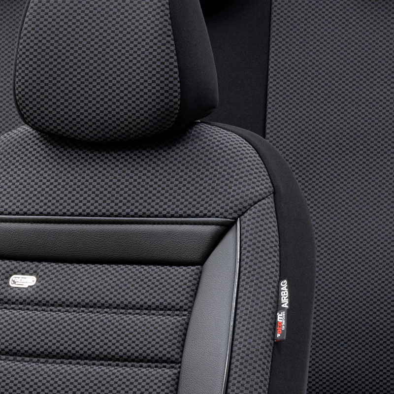 Universele Stoffen Stoelhoezenset 'Prestige' Zwart/Antraciet Geblokt - 11-delig - geschikt voor Side-Airbags