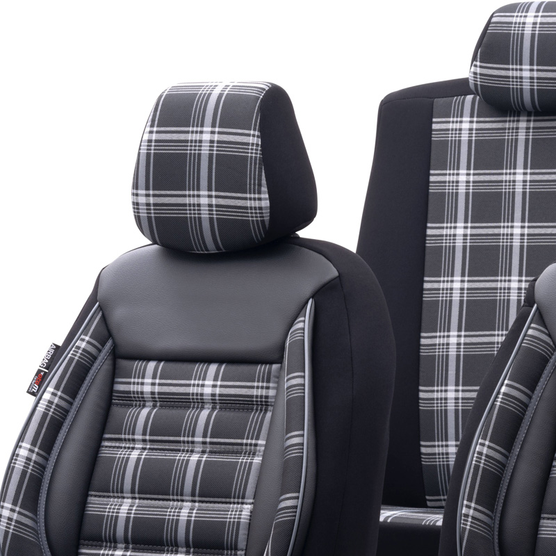 Universele Stoffen Stoelhoezenset 'Sports' Zwart/Grijs - 11-delig - geschikt voor Side-Airbags