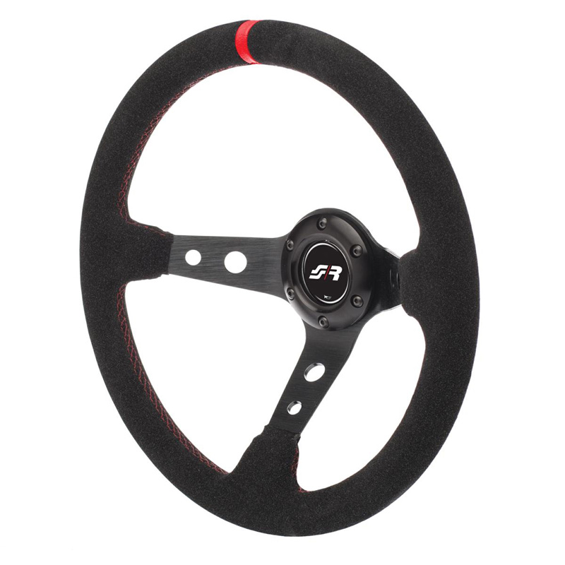 Simoni Racing Universeel Sportstuur Pitlane - Zwart Suède + Rode Stiksels - Diameter 350mm