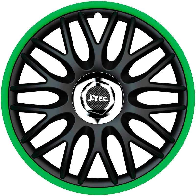 4-Delige J-Tec Wieldoppenset Orden R 14-inch zwart/groen + chroom ring