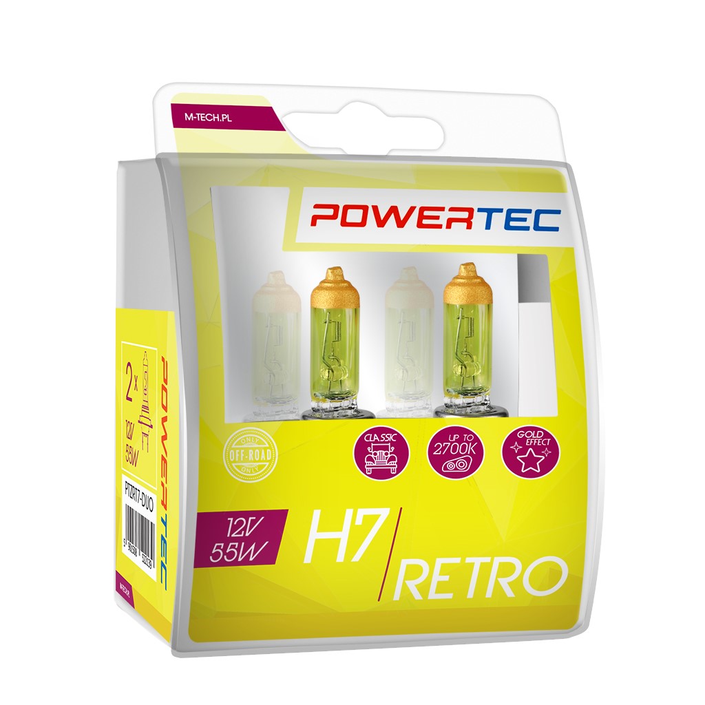 Geel Powertec Retro Yellow H7 12V DUO 3200K lampen