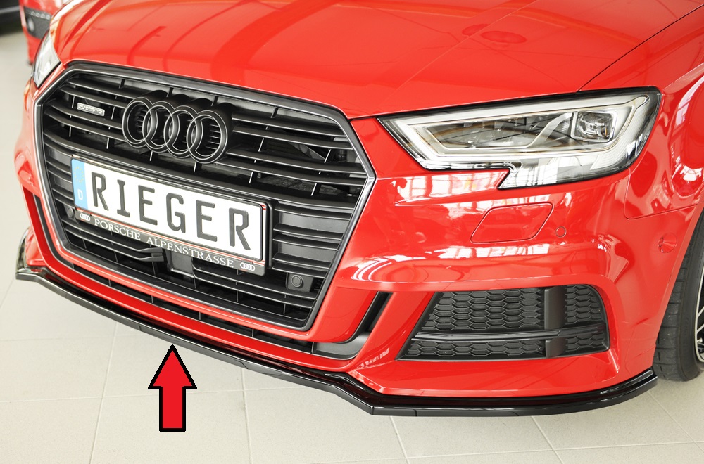 Voorspoiler Audi S3 & A3 8V S-line Rieger Zwart Glans