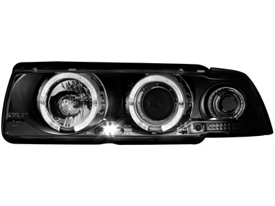Faros BMW E36 limousine Angel Eyes negro