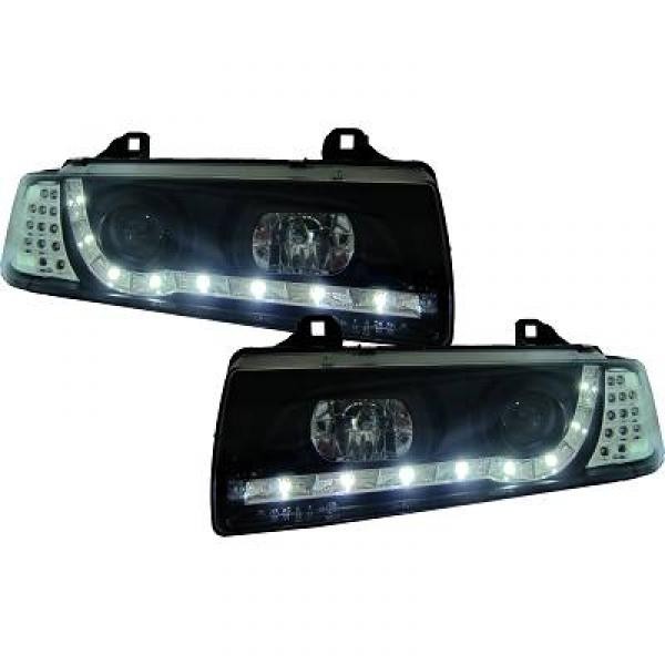 Koplampen BMW E36 90-99 HELDERGLAS/ZWART/H1+H1