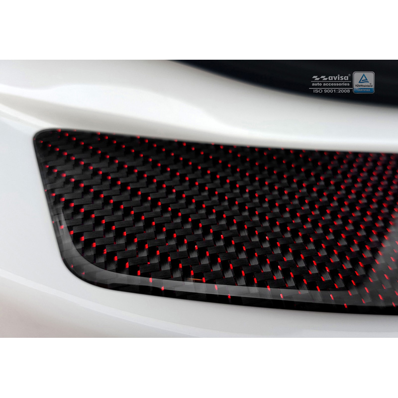 Carbon Achterbumperprotector  Mercedes C-Klasse W205 Sedan 2014-2021 Rood-Zwart Carbon