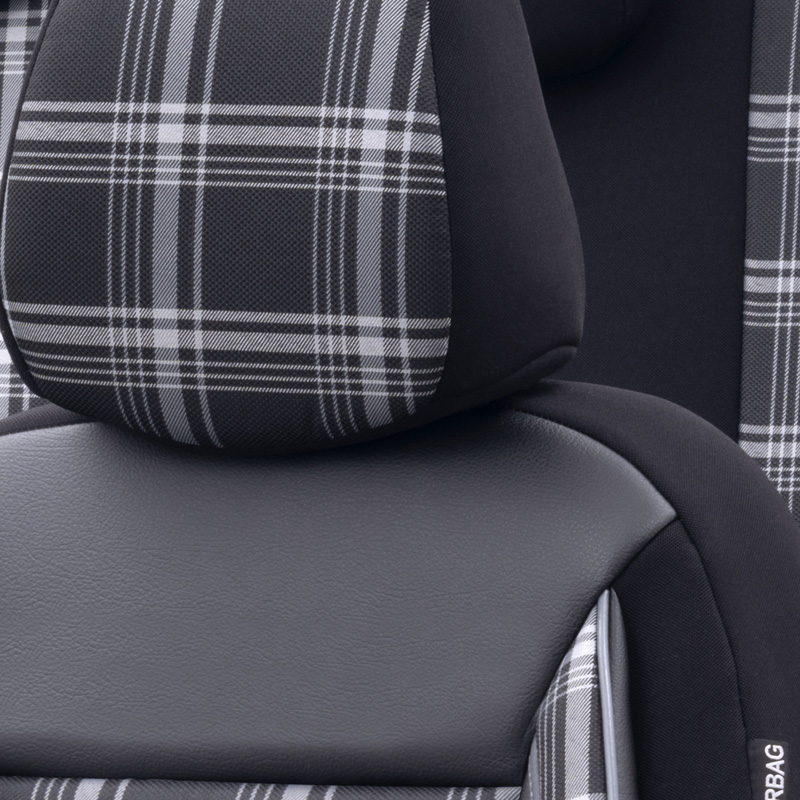 Universele Stoffen Stoelhoezenset 'Sports' Zwart/Grijs - 11-delig - geschikt voor Side-Airbags