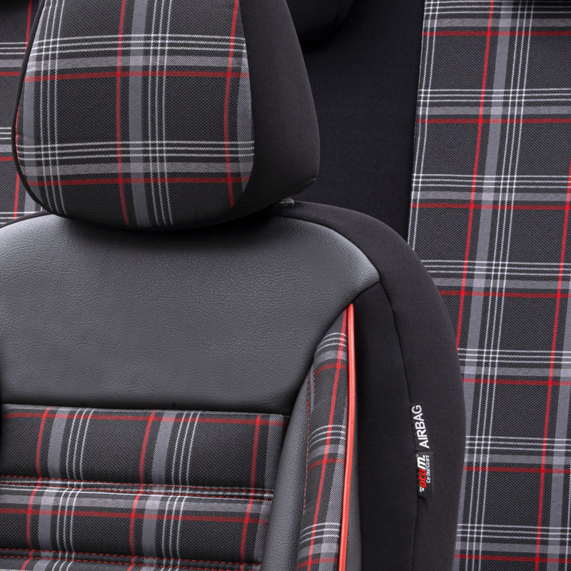 Universele Stoffen Stoelhoezenset 'Sports' Zwart/Grijs/Rood - 11-delig - geschikt voor Side-Airbags