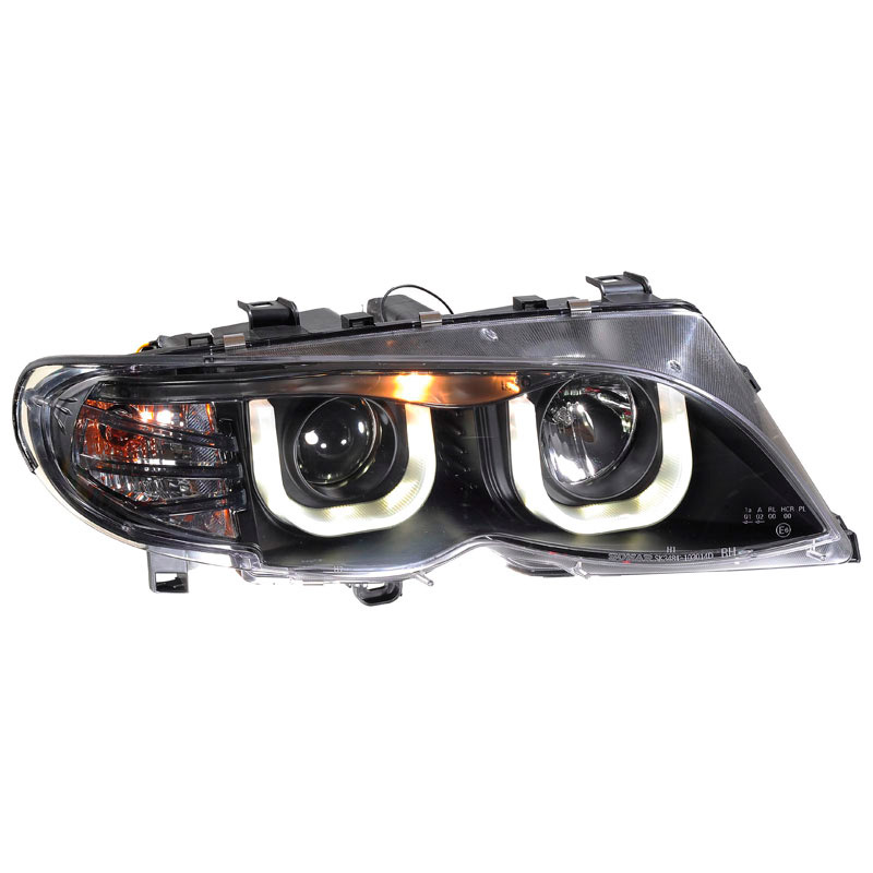 Set Koplampen in DRL-Look  BMW 3-Serie E46 Sedan/Touring 2002-2005 - Zwart - incl. Stelmotor