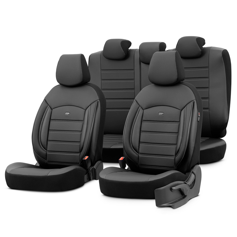 Universele Volleder Stoelhoezenset 'Inspire' Zwart - 11-delig - geschikt voor Side-Airbags