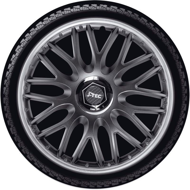 4-Delige J-Tec Wieldoppenset Orden SR 13-inch grijs/zilver + chroom ring