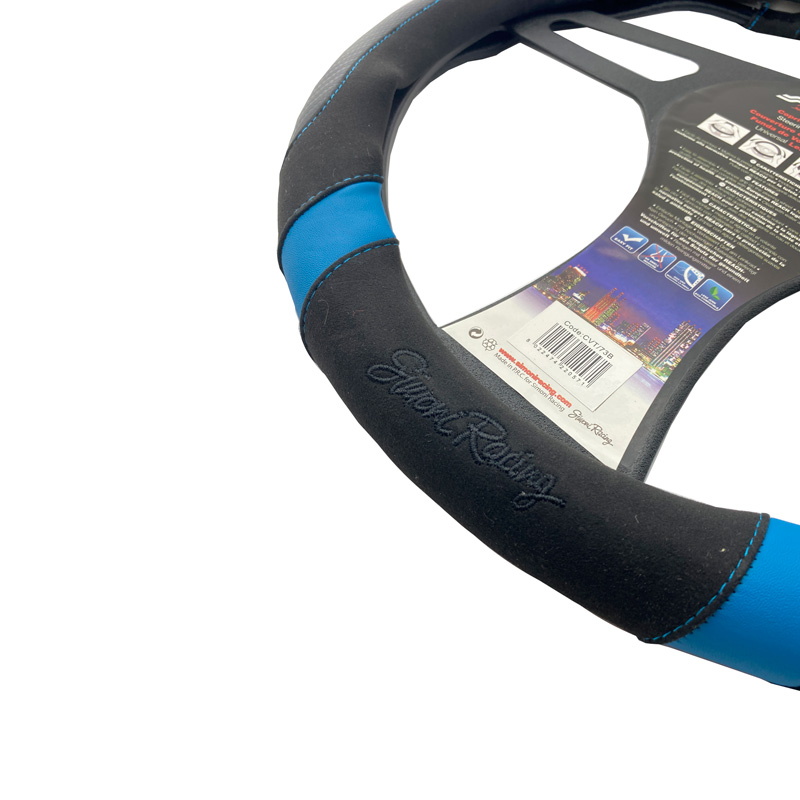 Simoni Racing Stuurwielhoes Good Vibe B - Zwart Eco-Leder/Microvezel/Carbon Look + Blauwe Accenten - 37-39cm