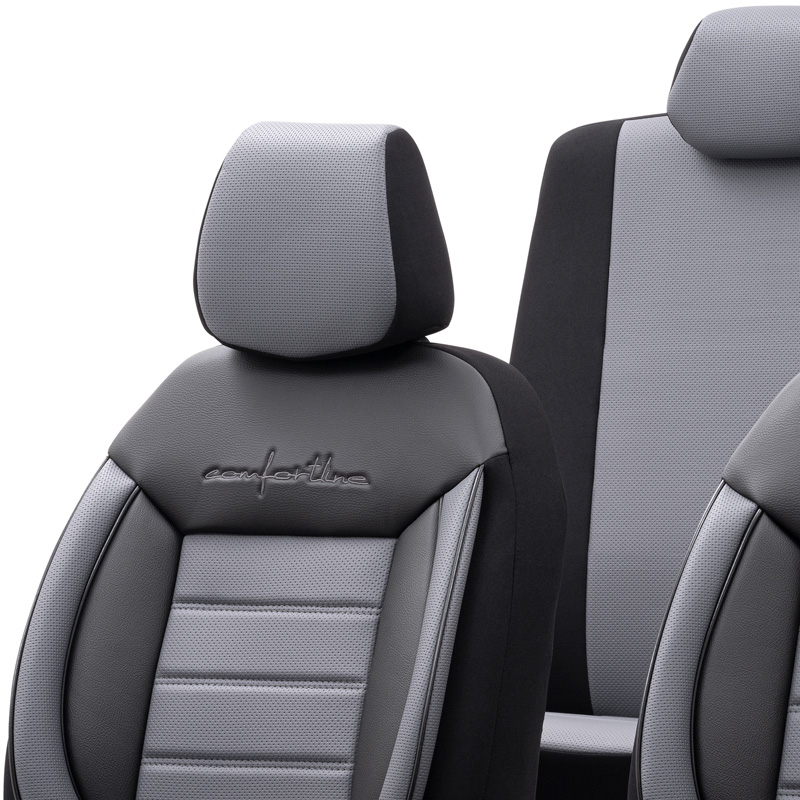 Universele Leder/Stoffen Stoelhoezenset 'Comfortline' Zwart/Grijs - 11-delig - geschikt voor Side-Airbags