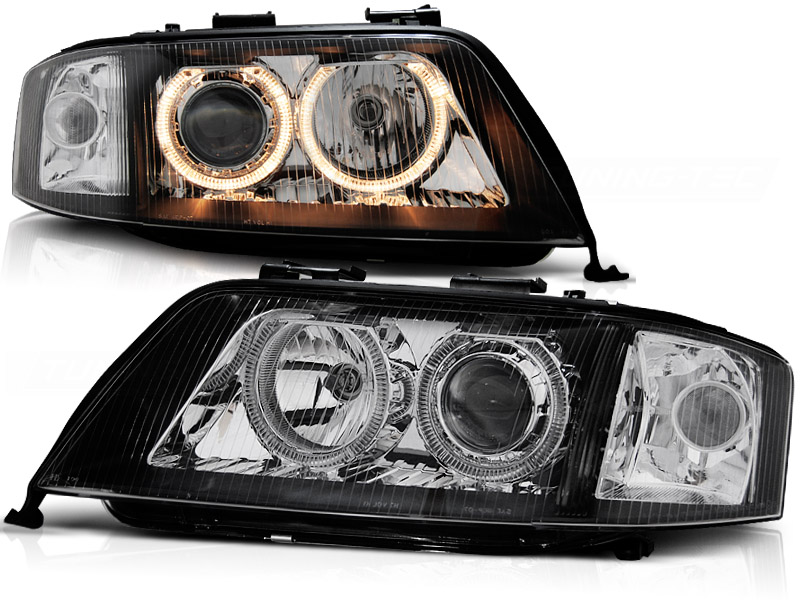 Faros Audi A6 97-98 Angel Eyes negro