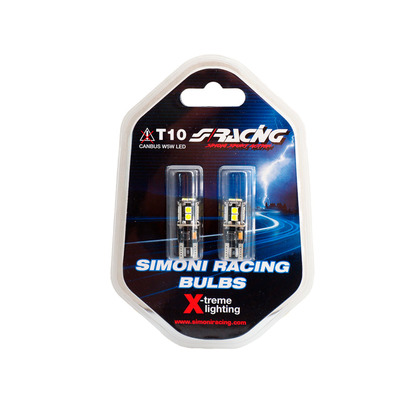 Simoni Racing T10 10-LED Lampen 'Canbus No-Polarity' - High Brightness Superwhite - Set à 2 stuks
