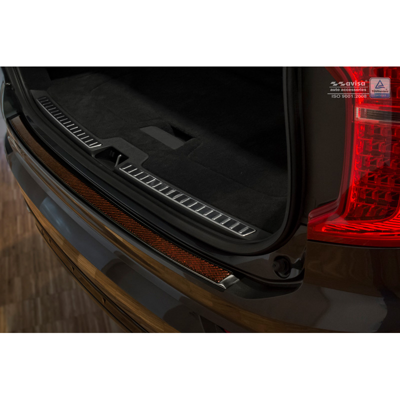 RVS Achterbumperprotector 'Deluxe'  Volvo XC90 2015-2019 & alle Facelift modellen Zwart/Rood-Zwart Carbon