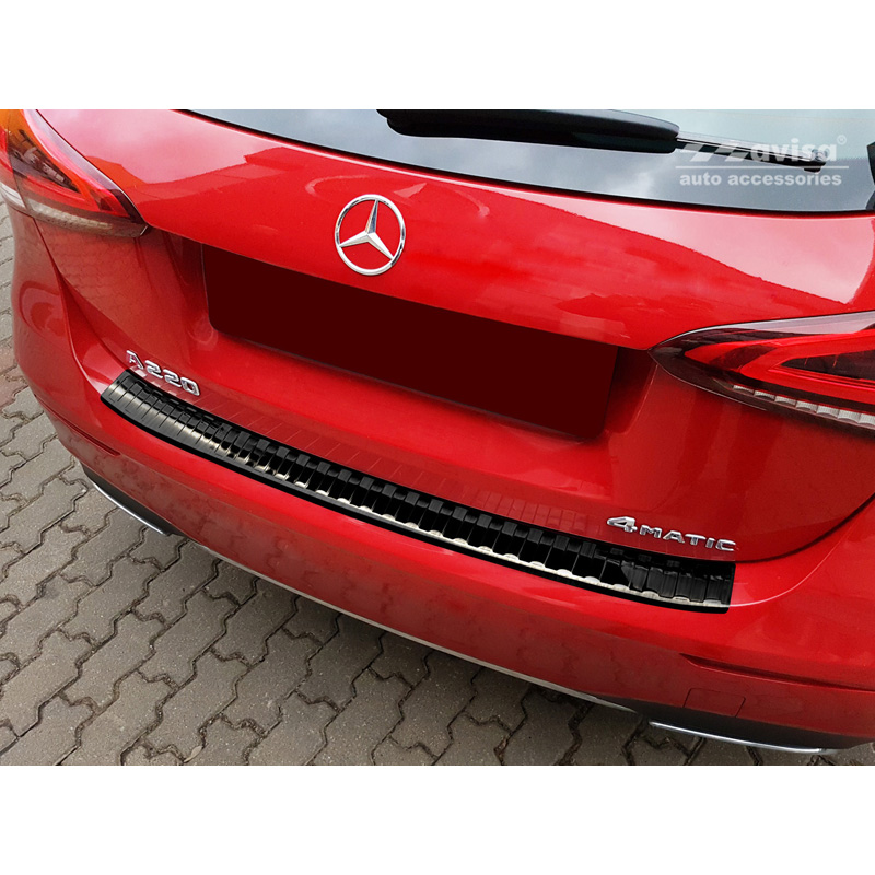 Zwart RVS Achterbumperprotector  Mercedes A-Klasse W177 HB 2018- incl. AMG & EQ 'Ribs'