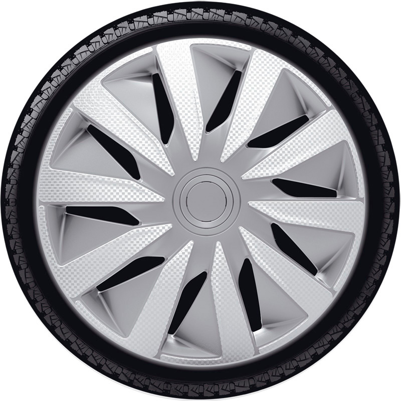 4-Delige J-Tec Wieldoppenset Lazio 14-inch zilver/carbon-look
