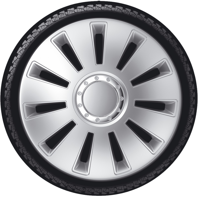 4-Delige Wieldoppenset Silverstone Pro 15-inch zilver + chroom ring