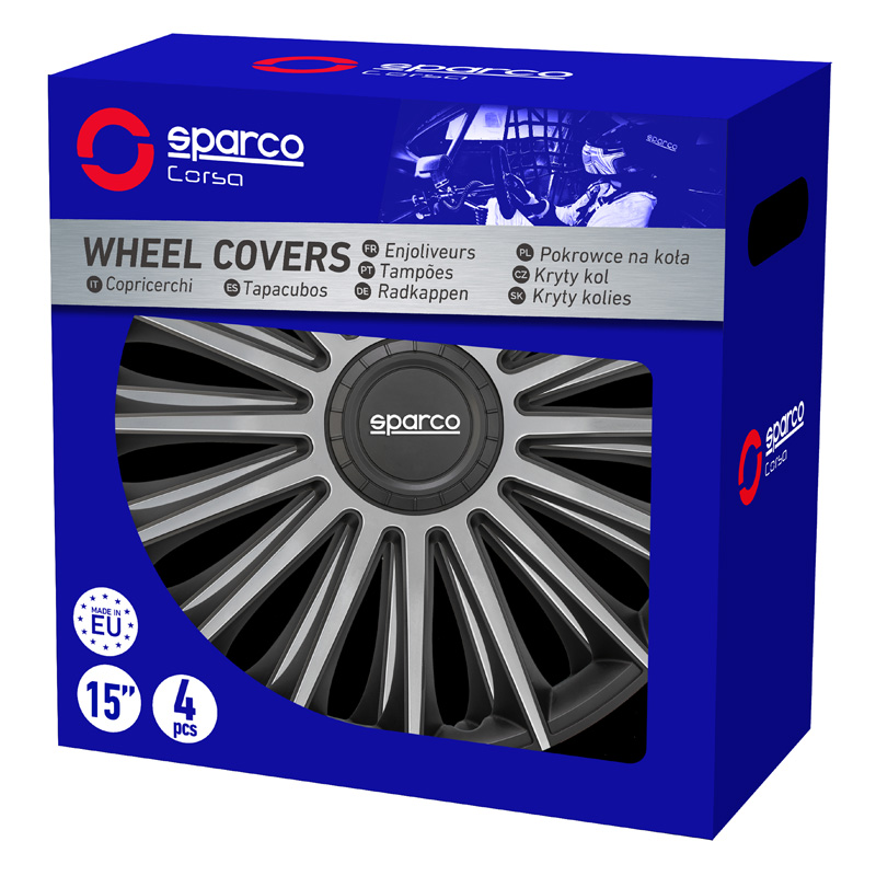4-Delige Sparco Wieldoppenset Torino 13-inch zwart/zilver