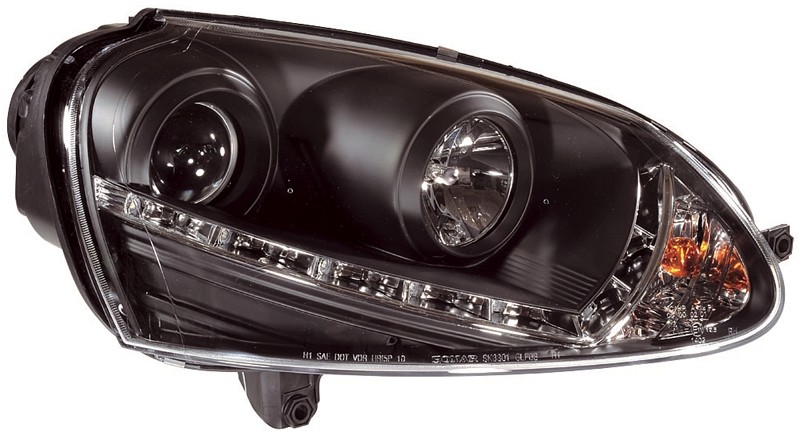 Faros VW Golf V 03- + HID negro con echte led DRL