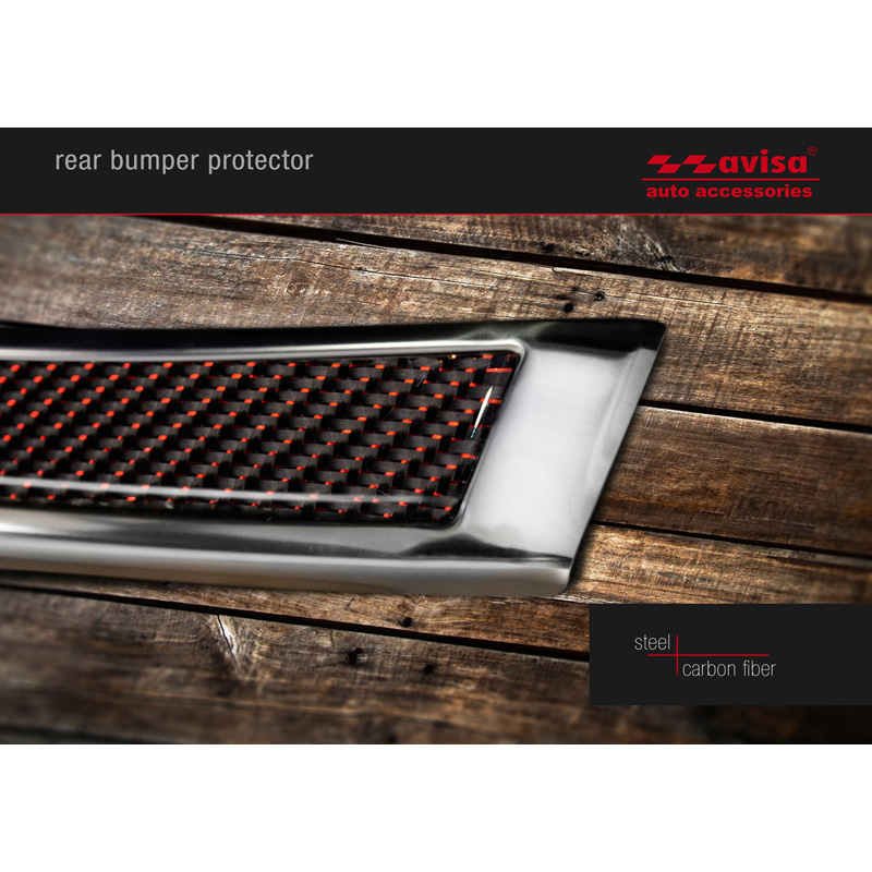 RVS Achterbumperprotector 'Deluxe'  Volvo XC90 2015-2019 & alle Facelift modellen Chroom/Rood-Zwart Carbon