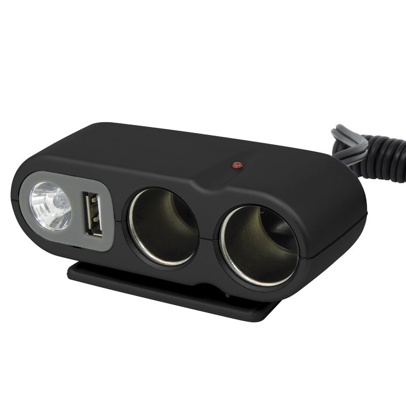 Carpoint Dubbele Contactdoos Sigarettenaansteker 2x12V met USB en LED 5A