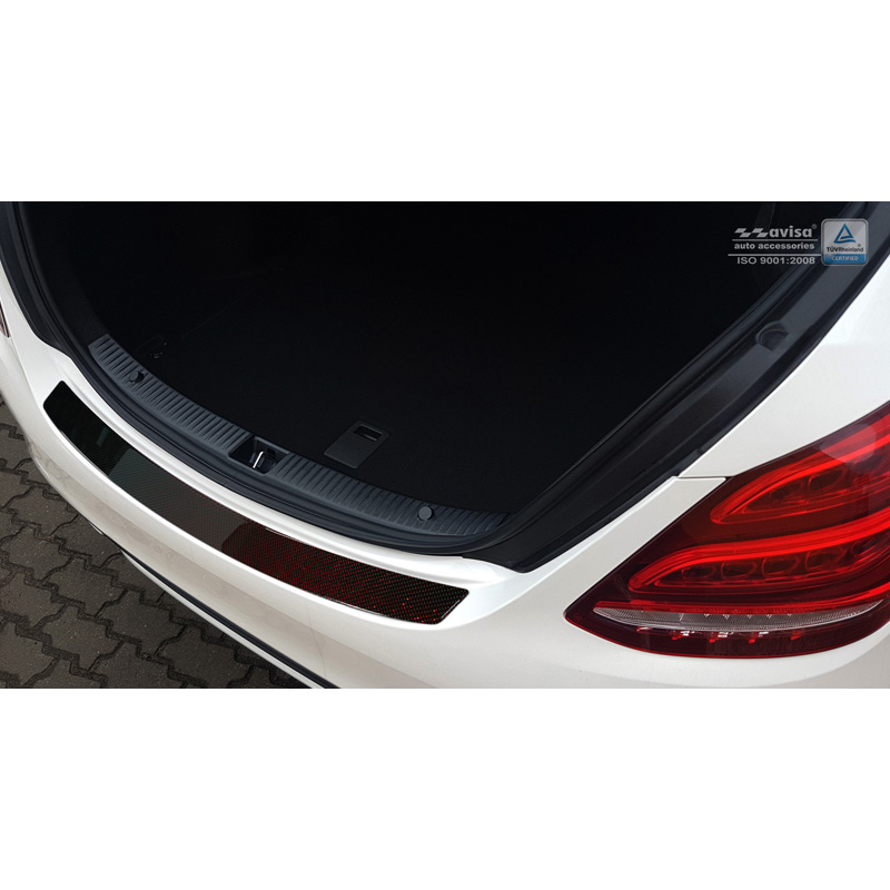 Carbon Achterbumperprotector  Mercedes C-Klasse W205 Sedan 2014-2021 Rood-Zwart Carbon