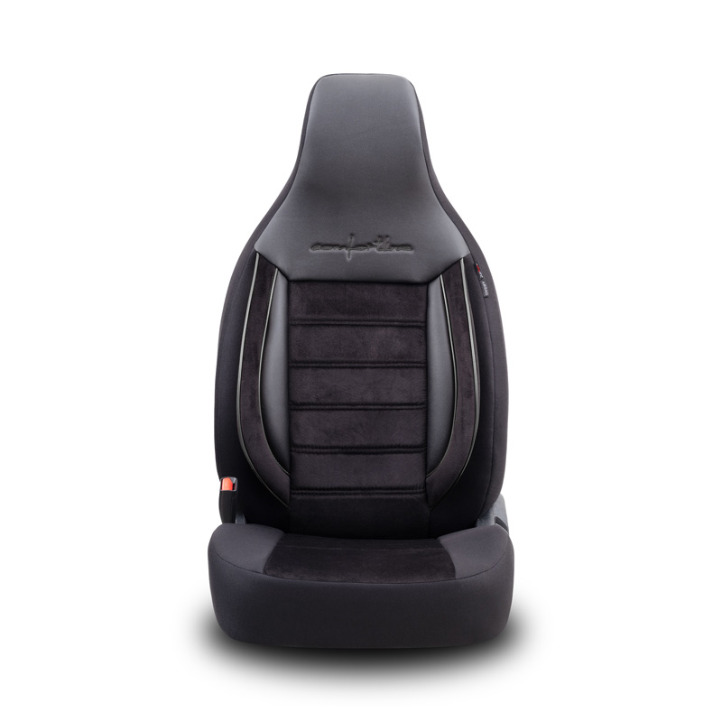 Universele Velours/Stoffen 'CityBug' Stoelhoezenset 'Comfortline' Zwart/Grijs - 9-delig - geschikt voor Side-Airbags