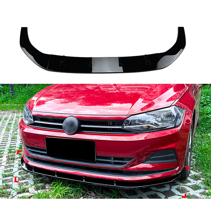 Voorspoilerlip  Volkswagen Polo (AW) 2017- excl. R-Line/GTi (Glanzend Zwart ABS)