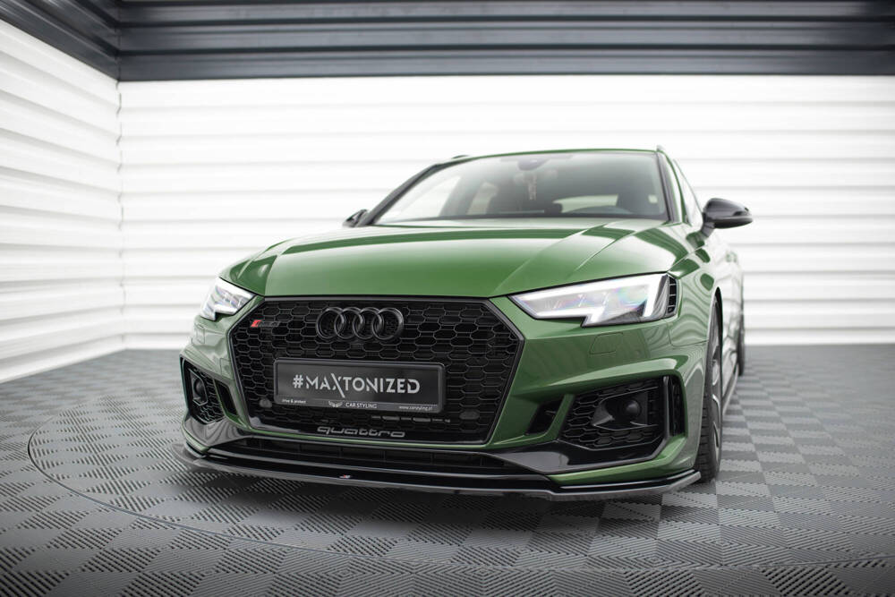Voorspoiler V.2 Audi RS4 B9 Maxton Glans Zwart
