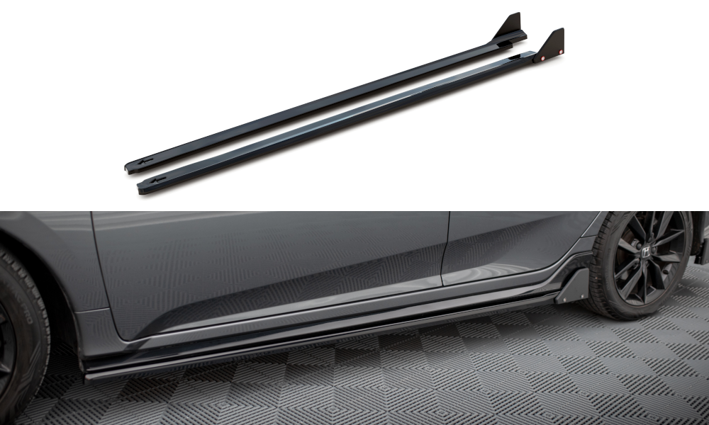 Zijskirts met Canards Honda Civic Sport 2020 - 2023 Maxton Glans Zwart