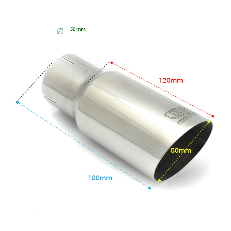 Ulter Sport Uitlaatsierstuk - Rond Ø80mm Schuin - Lengte 180mm  - Montage ->50mm - RVS
