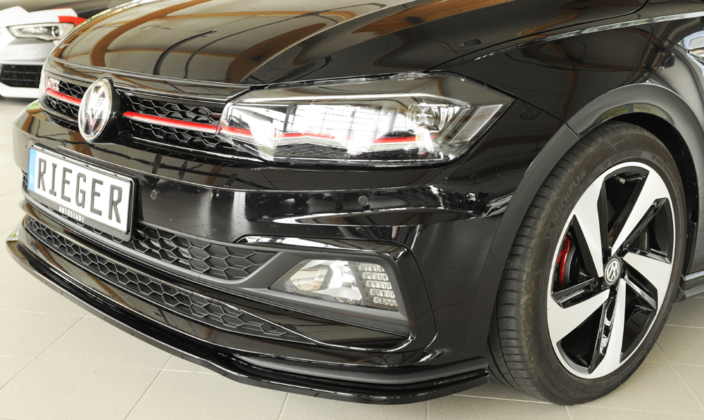 Voorspoiler Volkwagen Polo GTI/R-Line 2G AW 2017-... Zwart Glans Rieger