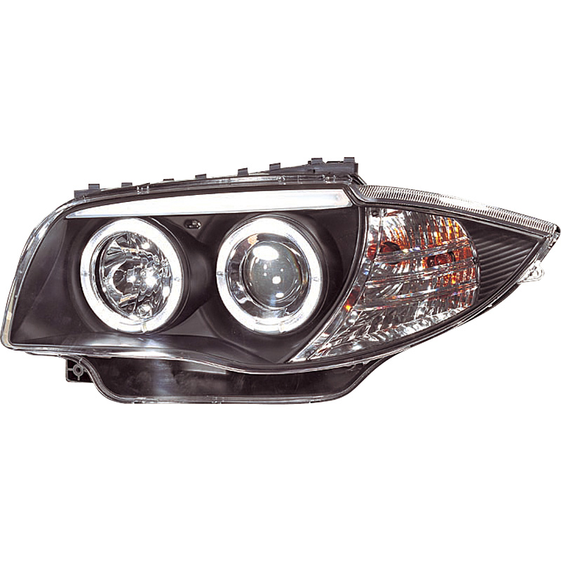 Set Koplampen  BMW 1-Serie E81/E87 2004-2011 - Zwart - incl. Angel-Eyes