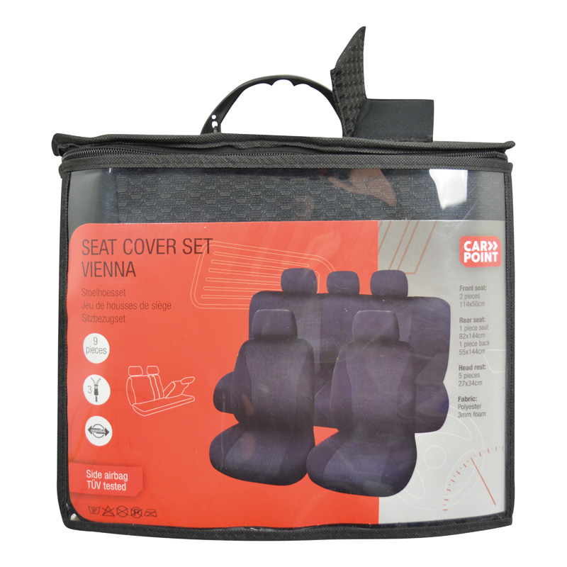 Carpoint Stoelhoesset Universeel Vienna 9-Delig - Zwart/Grijs