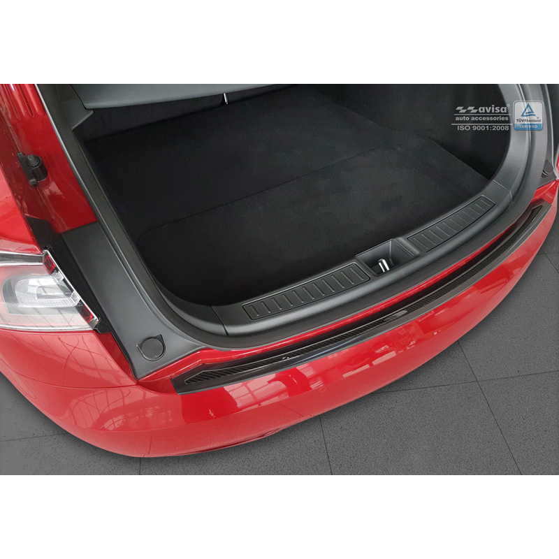 RVS Achterbumperprotector 'Deluxe'  Tesla Model S 2012-2016 & Facelift 2016- Zwart/Zwart Carbon