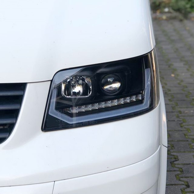 Headlights VW T5 03-09 Devil Eyes Dlite LED Chrome