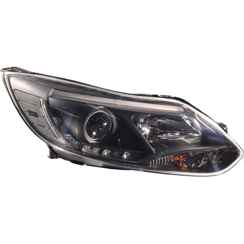 Headlights DRL-Look Ford Focus III 2011- black + Motor