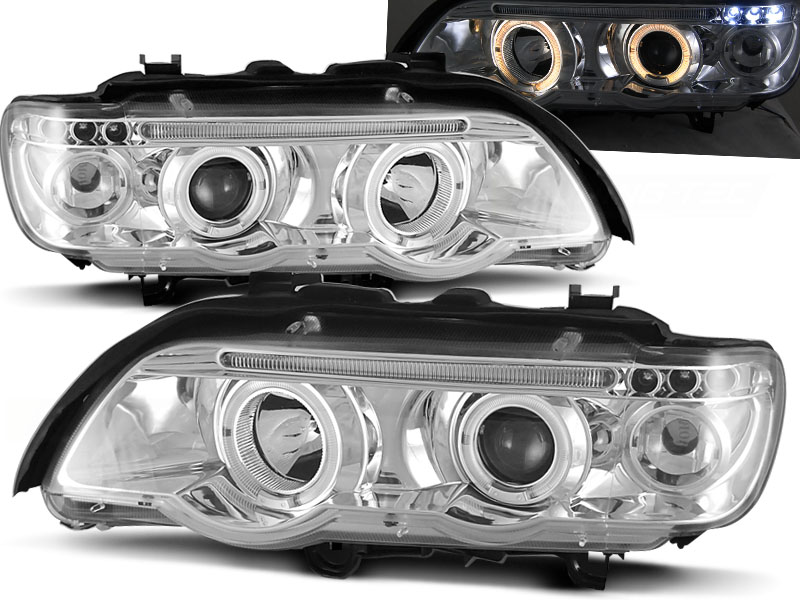 Faros BMW X5 Angel Eyes cromo
