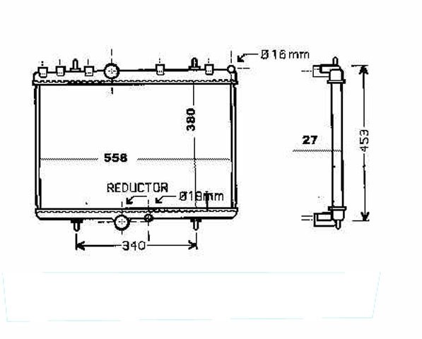 Radiator PEUGEOT 407 04->> 380x558x27 2.0I/2.0HDI A +/-AC