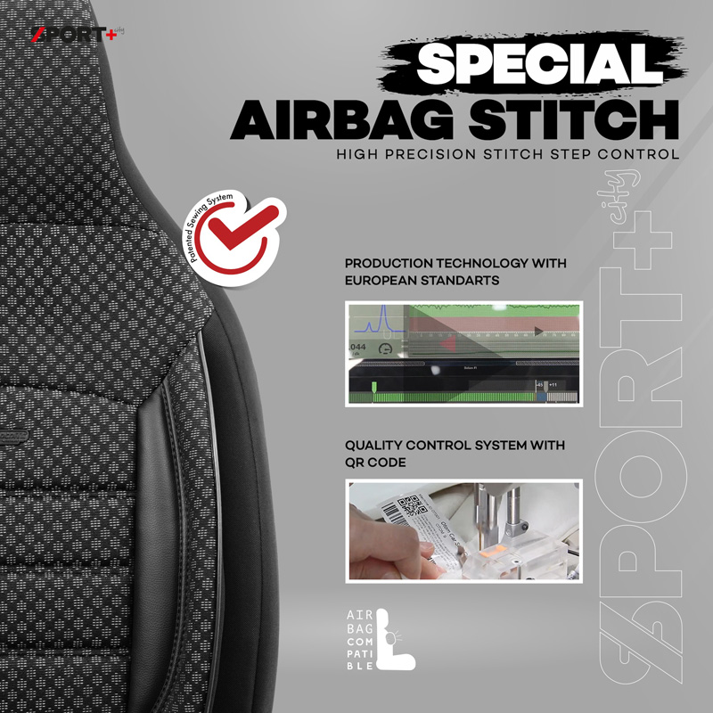 Universele Stoffen 'CityBug' Stoelhoezenset 'Sport Plus' Zwart - 9-delig - geschikt voor Side-Airbags