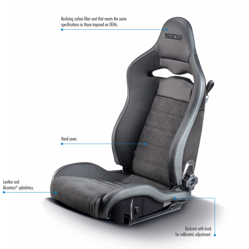 Sparco Sportstoel SPX SX - Bestuurdersversie (Links) - Zwart Leather/Alcantara + Carbon Rugleuning - Links Verstelbaar