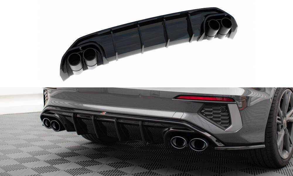 Diffuser Audi S3 Sedan 8Y Maxton Glans Zwart met sierstukken Chroom