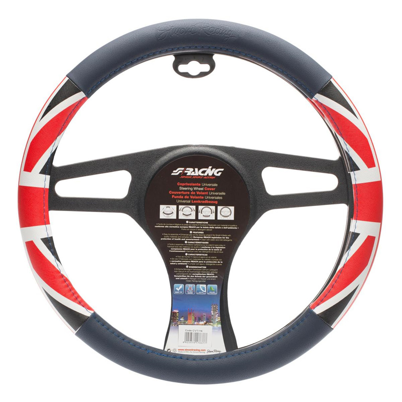 Simoni Racing Stuurwielhoes UK Flag - Blauw/Rood/Wit Eco-Leder - 37-39cm