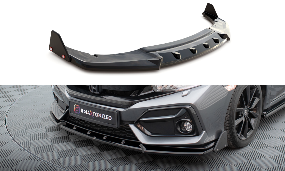 Voorspoiler met Canards Honda Civic Sport 2020 - 2023 Maxton Glans Zwart